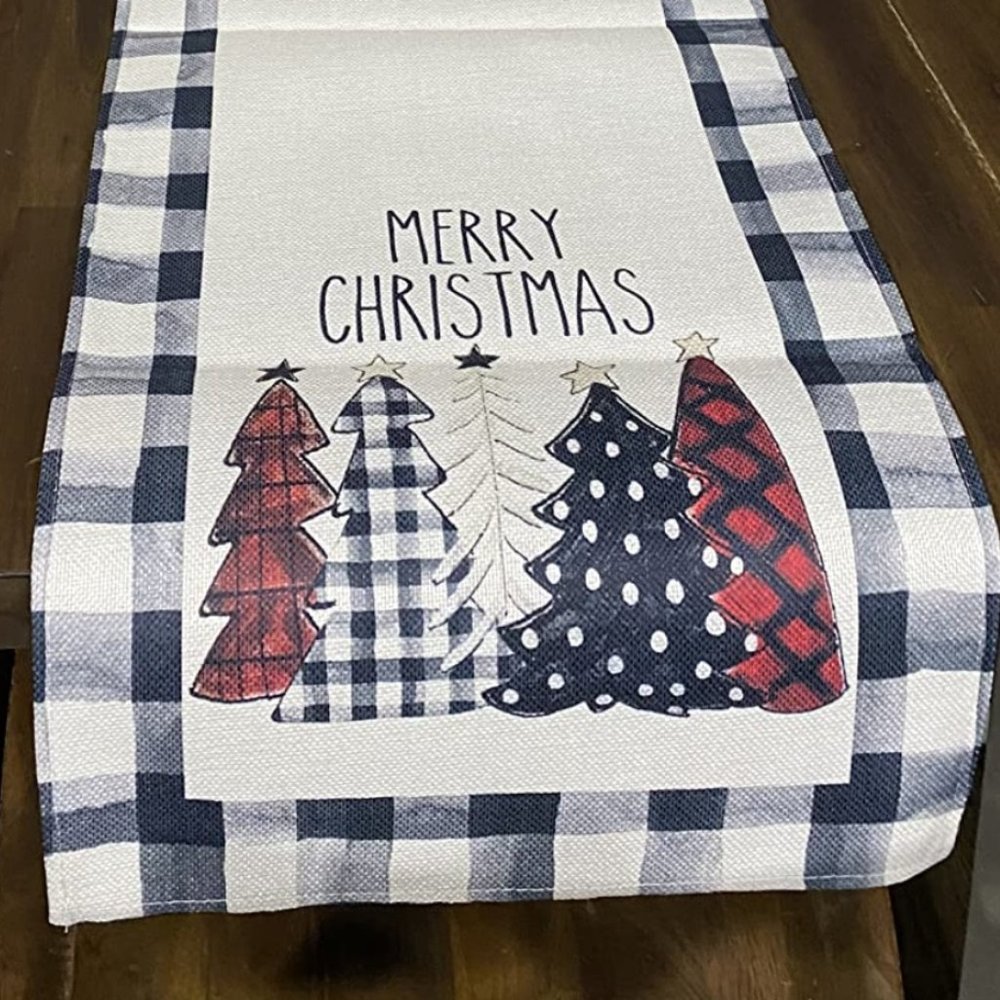 Christmas Table Runner Plaid Cottage Decor Holiday Decoration Decorative Cloth